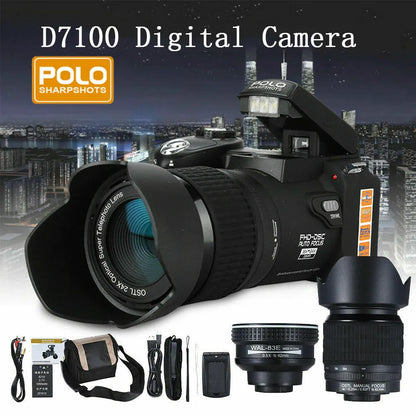 D7100 POLO Camaras 2023 HD 33MP 3" LCD 24X ZOOM LED Digital DSLR Camera Photo Camcorder Camera Profissional Camera