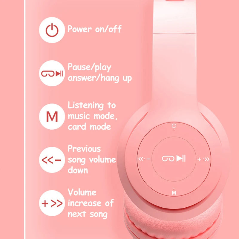 Flash Light Cute Cat Ear Headphones Wireless with Mic Can close LED Kids Girl Stereo Phone Music Bluetooth Headset Gamer