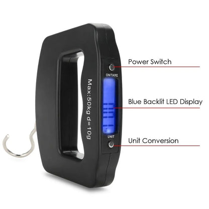 50kg/10g Portable Electronic Luggage Scale LCD Display Travel Fish Digital Luggage Scales Hanging Backlight Balance Weighing