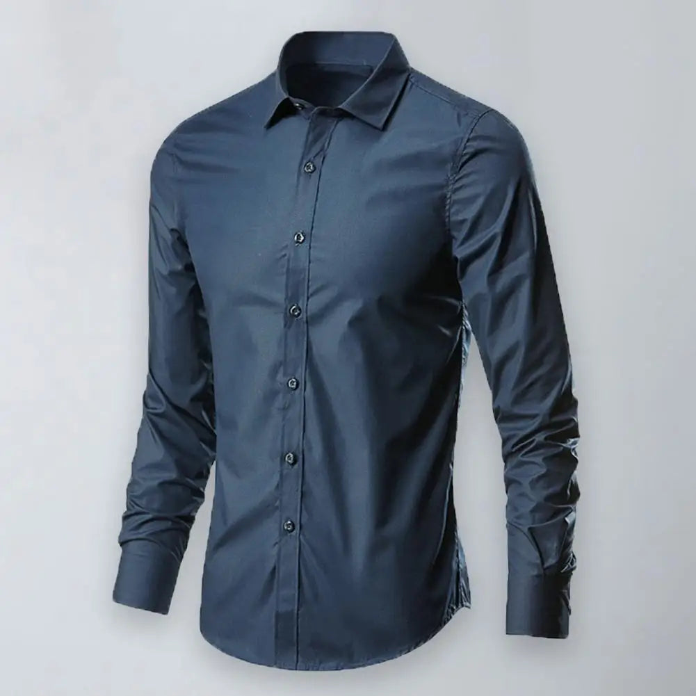 Autumn Shirt Chic Slim Fit Solid Color Casual Lapel Men Spring Shirt for Daily Wear  Spring Shirt  Men Shirt