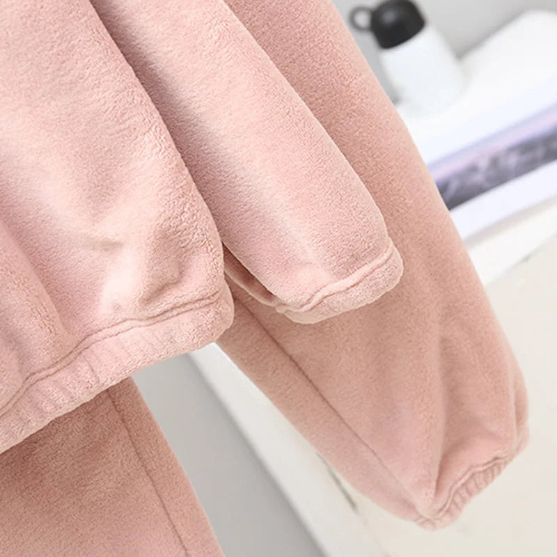 Women Winter Flannel Pajama Set Fleece Pajamas Sleepwear Homewear Thick Warm Velvet Female Suit Fall Sweatshirt Ladies Pyjama