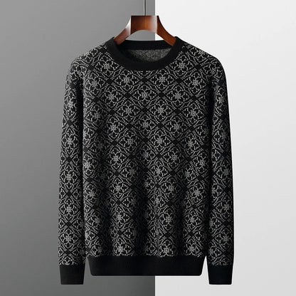 New Autumn/Winter 100% Cashmere Sweater Men's O-neck Youth Fashion Color Block Knitted Thickened High Quality Men's Top