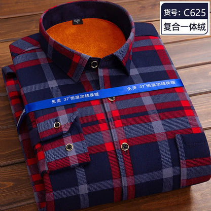 2023 Autumn and Winter New Fashion Trend Plus Fleece Plaid Long-Sleeved Shirt Men's Casual Loose Comfortable Warm Shirt M-5XL