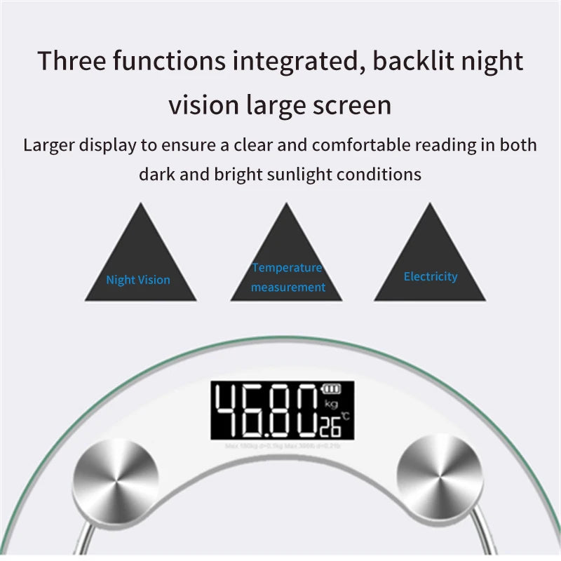 Transparent Round Digital Scale Body Weight Scale Floor Electronic Scales Smart LCD Bathroom Scales Balança 180KG Weighing Scale