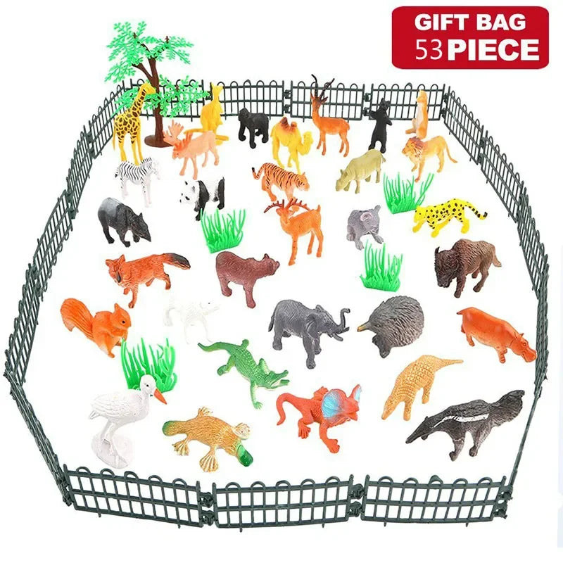 53pcs/set Mini Animal World Zoo Model Figure Action Toy Set Cartoon Simulation Animal Lovely Plastics Collection Toy for Kids