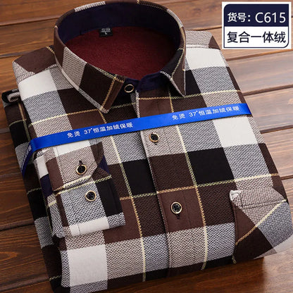 2023 Autumn and Winter New Fashion Trend Plaid Shirt Men's Casual Comfort Plus Fleece Thick Warm High Quality Long Sleeve Shirt