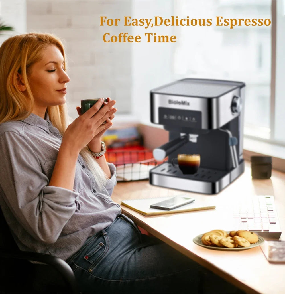 20 Bar Italian Type Espresso Coffee Maker Machine with Milk Frother Wand for Espresso Cappuccino Latte and Mocha