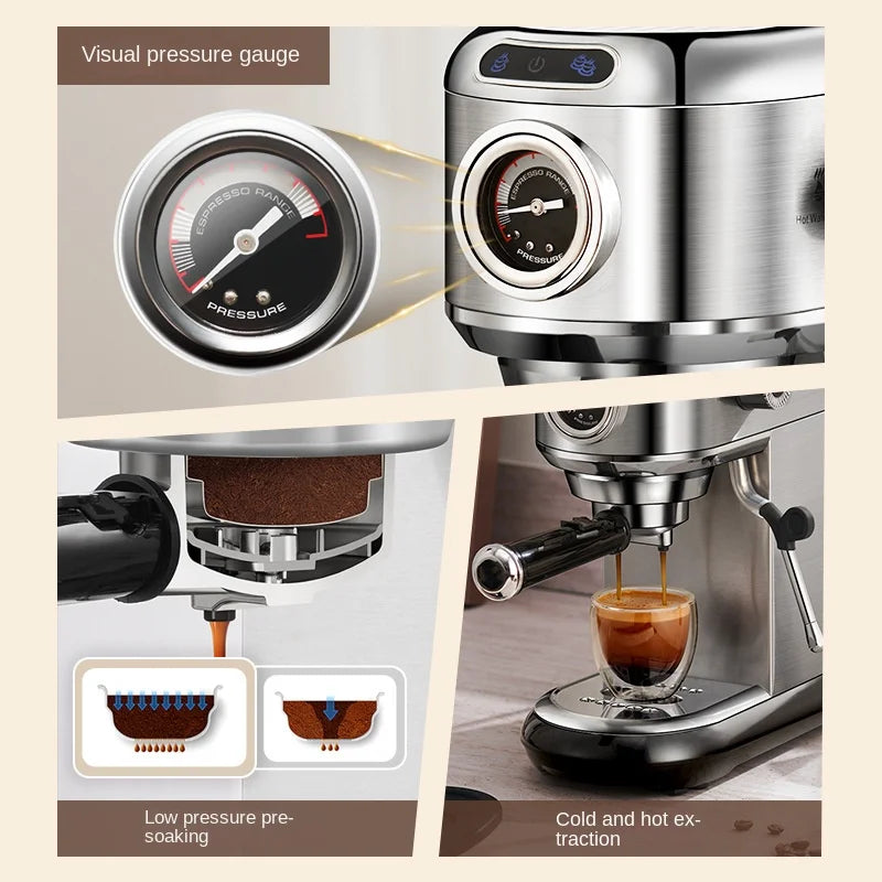 Italian Espresso Machine, Household Small Semi-automatic Milking Foam Pump Press Coffee Machine