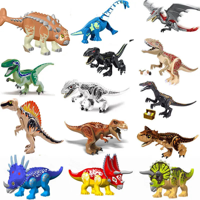 1Pc Big Jurassic Dinosaur Mini T-Rex Carnotaurus Baryonyx Stygimoloch Velociraptor Ankylosaurus Building Brick Toy For Children