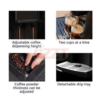 GZZT Coffee machine Automatic 19 Bar Coffee Maker household Equipment Cooking Appliances Grinder Hot Water and Milk Froth