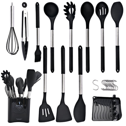 Silicone Kitchenware Set Cookware Heat Resistant Spatula Shovel Soup Spoon Stainless Steel Handle Non-stick Kitchen Accessories