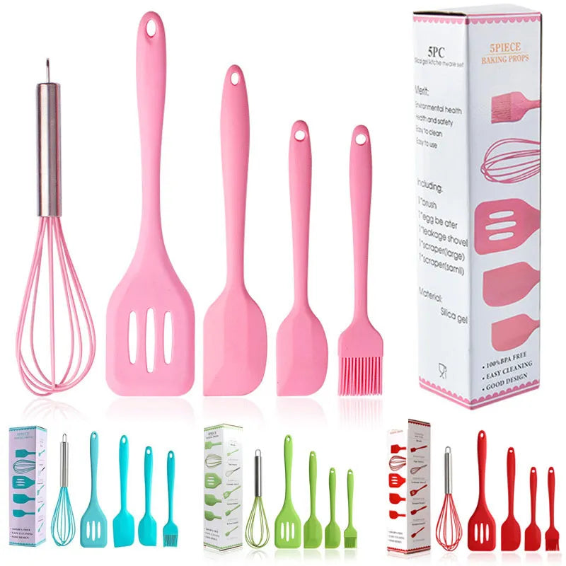 5pc Silicone Kitchen Utensils Kitchenware Cookware Sets Silicone Spatula Shovel Whisk Kitchen Tools Cooking Kitchen Accessories