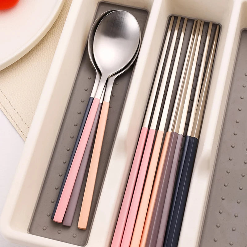 8Pcs Stainelss Steel Cutlery Set Korean Spoons Chopsticks Tableware Set Spoon Chopsticks Dinnerware Set Kitchenware Dinner Set