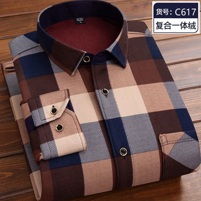 2023 Autumn and Winter New Fashion Trend Plaid Shirt Men's Casual Comfort Plus Fleece Thick Warm High Quality Long Sleeve Shirt