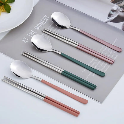 Tableware Set Stainelss Steel Cutlery Set Korean Spoons Chopsticks Dinner Set Kitchenware Dinnerware Set Spoon Cutlery Set