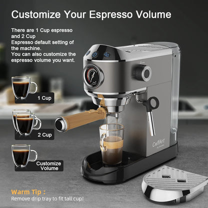 20 Bar Semi Automatic Powder Coffee Machine,with Milk Steam Frother Wand, for Espresso, Cappuccino, Latte and Mocha