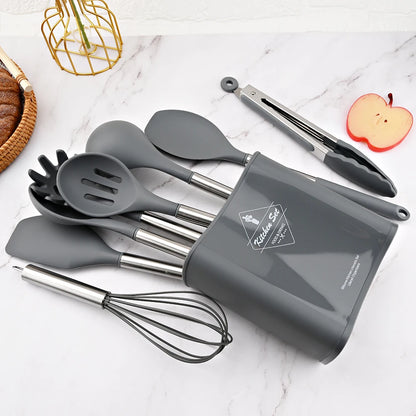 New Grey Kitchen Cookware Silicone Kitchenware Non-stick Cooking Tool Spatula Ladle Egg Beaters Shovel Spoon Soup Utensils Set