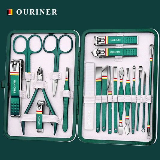 High-quality 19 pcs Nail Cutter Set Stainless Steel Nail Clippers Set With Folding Bag Manicure Kits Scissors Makeup Beauty Tool