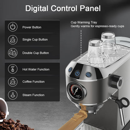 20 Bar Semi Automatic Powder Coffee Machine,with Milk Steam Frother Wand, for Espresso, Cappuccino, Latte and Mocha