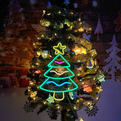 Christmas Decoration LED Neon Sign Light Deer Head LED Lamp Christmas Hat Elk Tree Snowflake Decor Room Wall Shop Window Hang