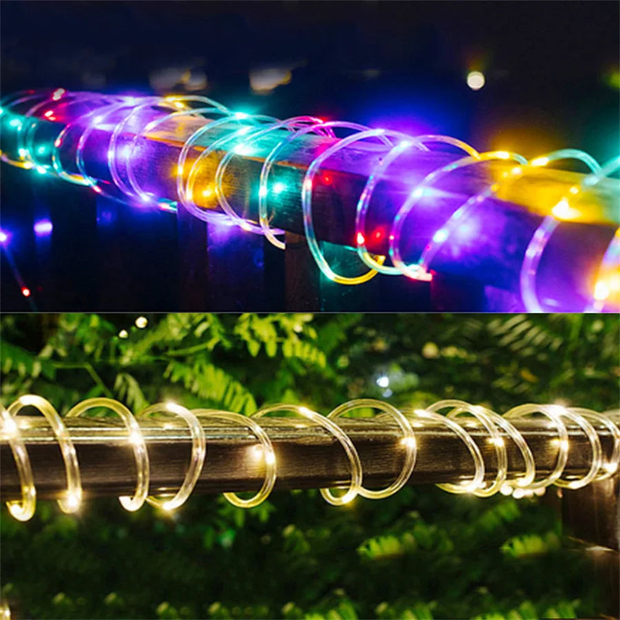 Solar Rope Light 8 Modes Rope String Light Outdoor Tube Fairy Light Waterproof Christmas Garland Light For Garden Patio Decor