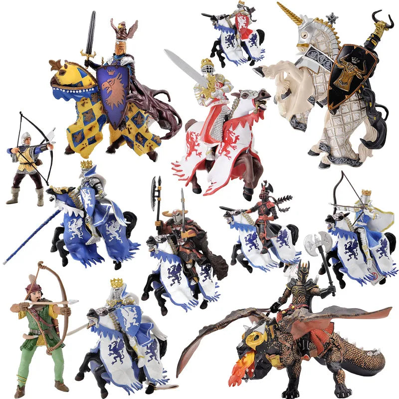 Medieval Knight Horse Archer Spear Dragon Animal Simulation Model Ornaments Children's Toys