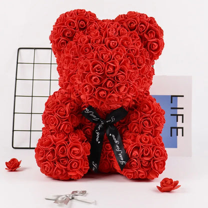 25cm Rose Bear Artificial Flowers Girlfriend Anniversary Christmas Valentine's Day Gift Birthday Present For Wedding Party