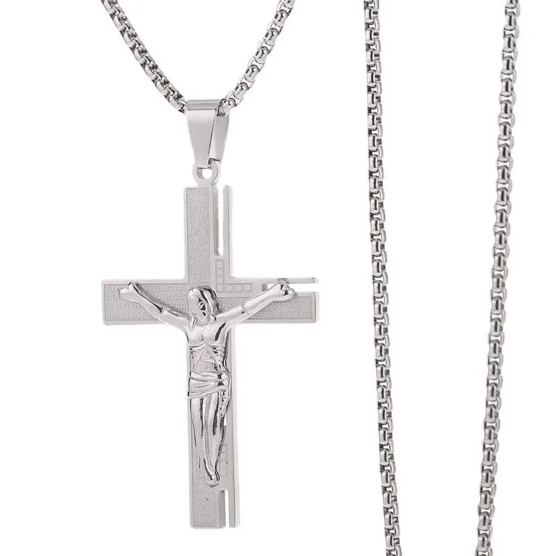 Christian Jesus Crucifix Men Necklace Gold Plated Cross Religious Pendant Necklace with Chain