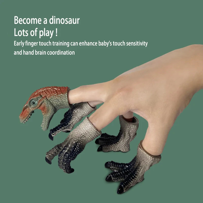 5pcs Finger Dinosaur Puppet Toys Battle Role Play Toy Velociraptor Mini Hand Animal Model Doll Soft Rubber Gloves Gifts for Boys