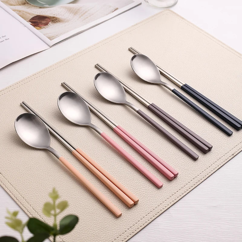 8Pcs Stainelss Steel Cutlery Set Korean Spoons Chopsticks Tableware Set Spoon Chopsticks Dinnerware Set Kitchenware Dinner Set