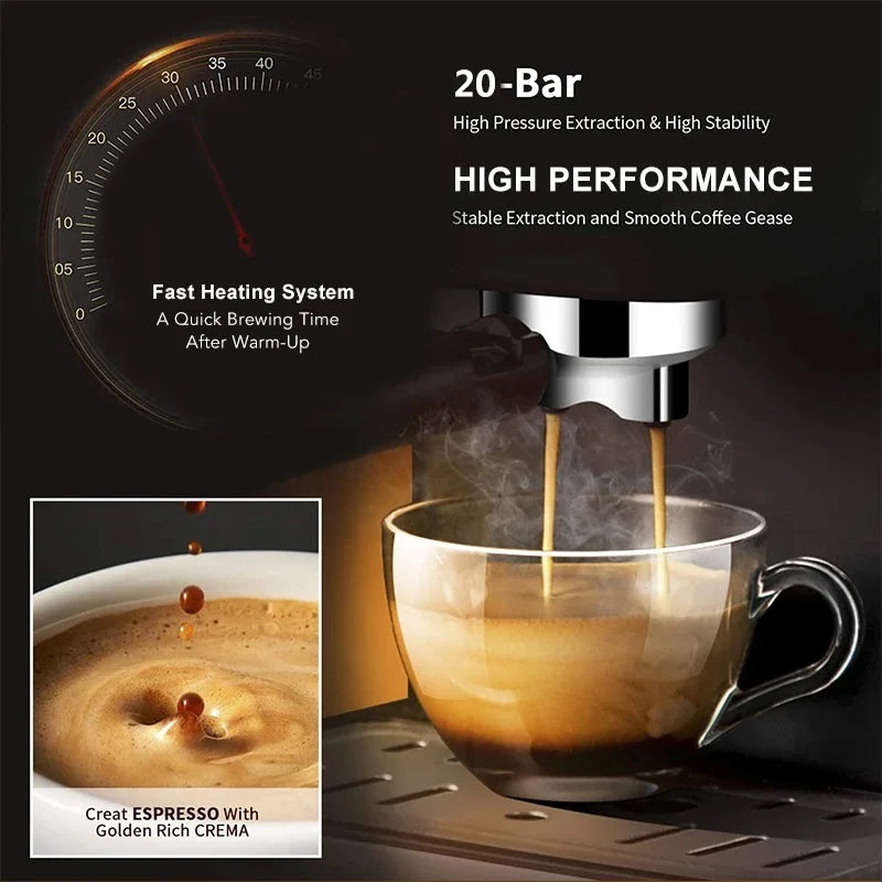 20 Bar Espresso Coffee Machine Maker Semi-Automatic Pump With Cappuccino Milk Bubble Maker Italian Coffee Maker