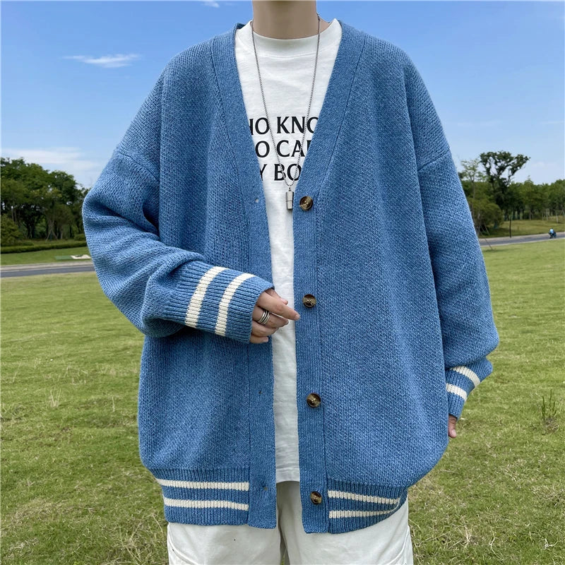 British Retro Cardigan Sweater 2023 New Korean Harajuku Academic Knitted Sweater Pullover Hip Hop Streetwear Loose Knitwear Tops