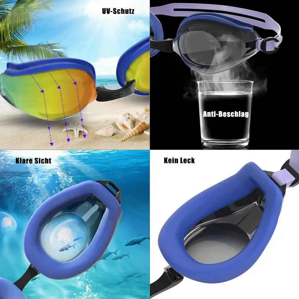 Outdoor Swimming Cap Swimming Goggles Set Silicone Swim Cap Anti Fog UV Protective Goggles (Nose Clip Ear Plugs Sets Included)