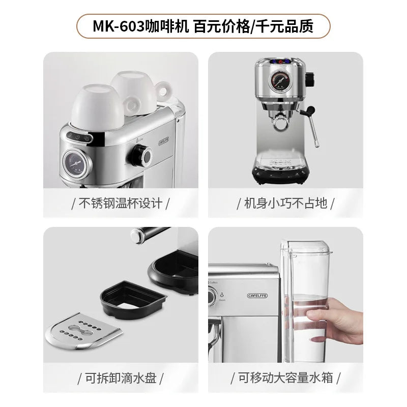 Italian Espresso Machine, Household Small Semi-automatic Milking Foam Pump Press Coffee Machine