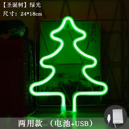 Christmas Decoration LED Neon Sign Light Deer Head LED Lamp Christmas Hat Elk Tree Snowflake Decor Room Wall Shop Window Hang